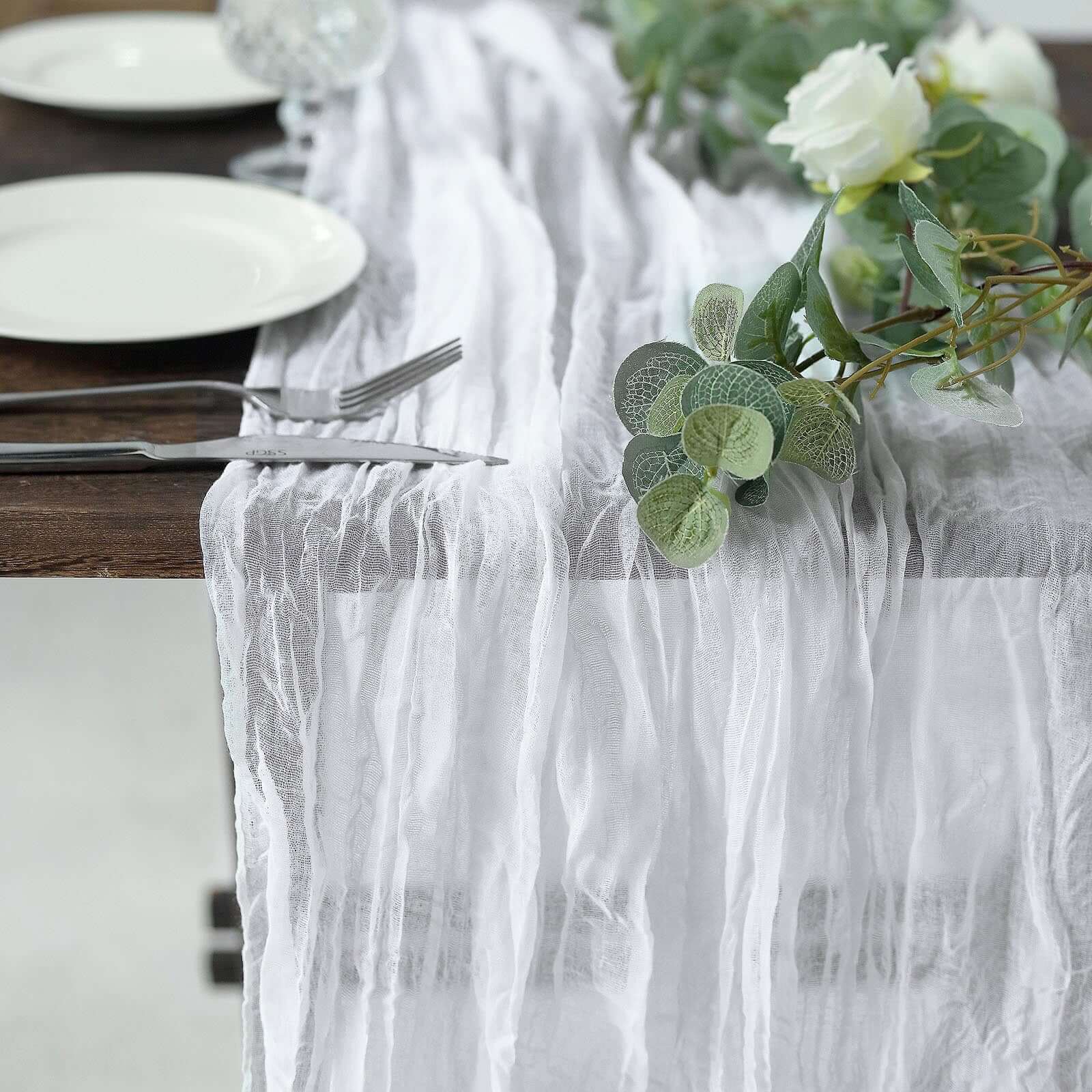 Gauze Cheesecloth 10ft Table Runner White - Soft & Rustic Boho Linen Runner