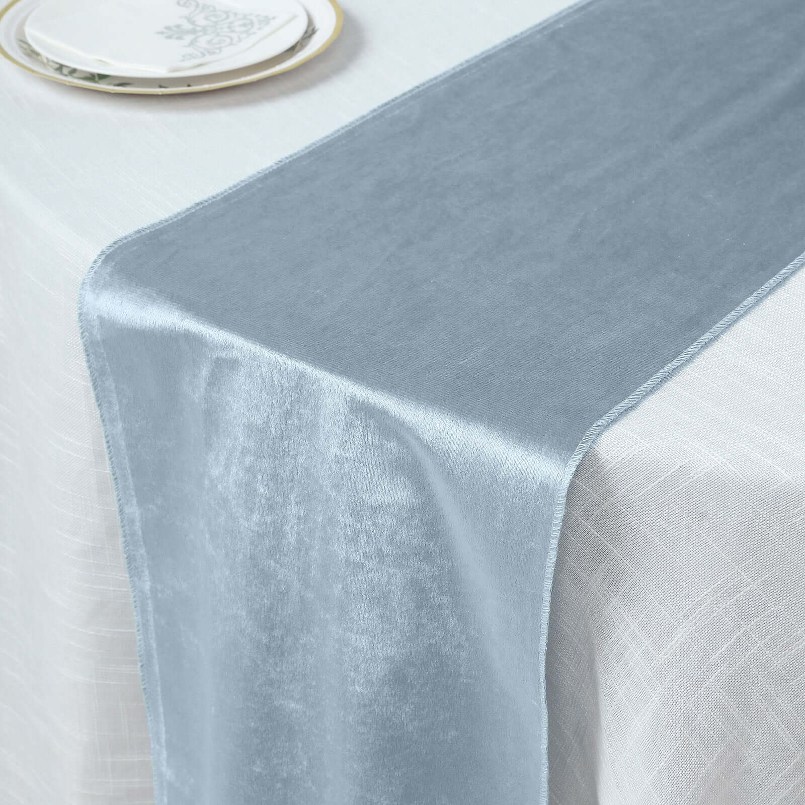 Premium Velvet 12x108 Table Runner Dusty Blue - Sheen Finish Reusable Table Decor