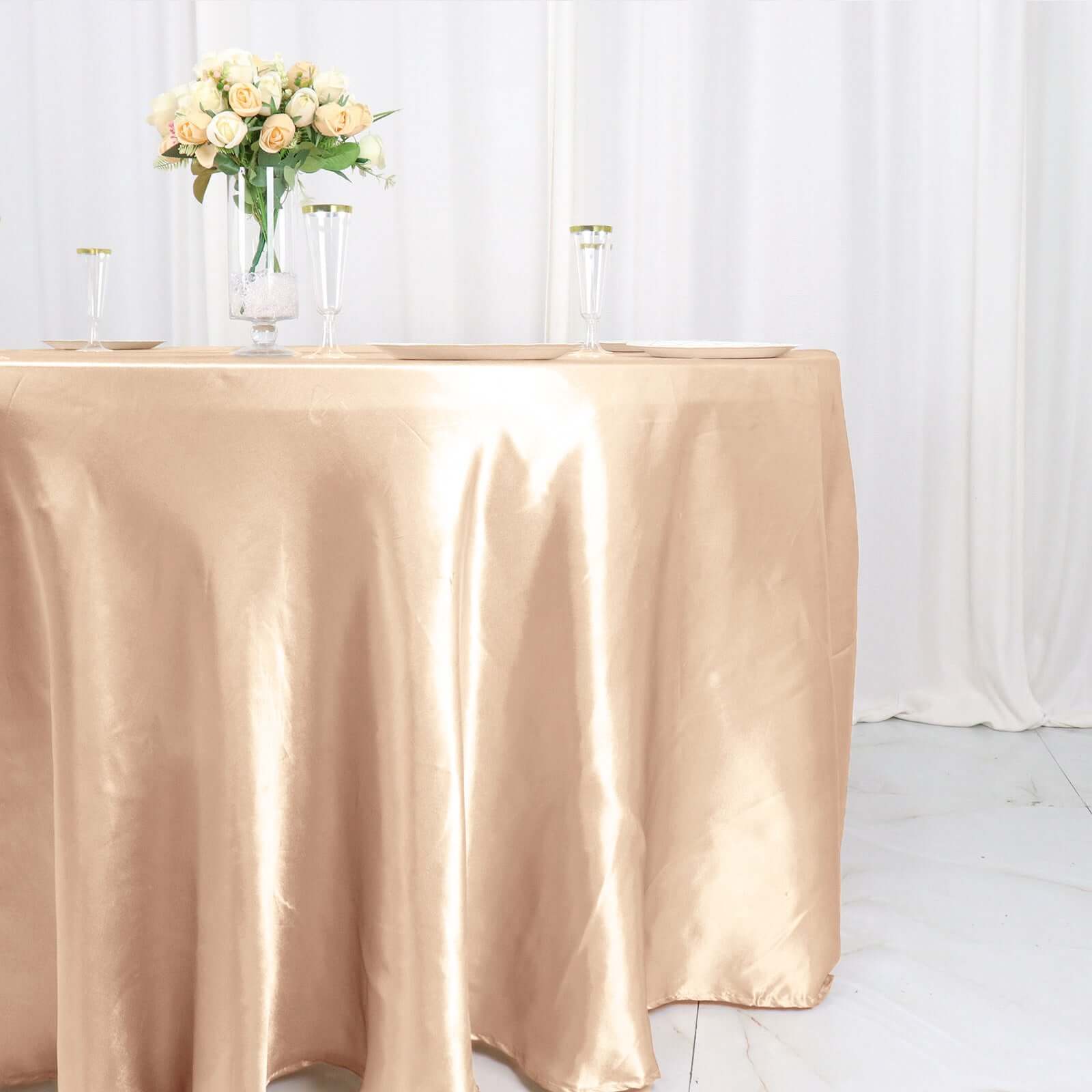 Satin 120 Round Tablecloth Nude - Stylish Seamless Table Cover