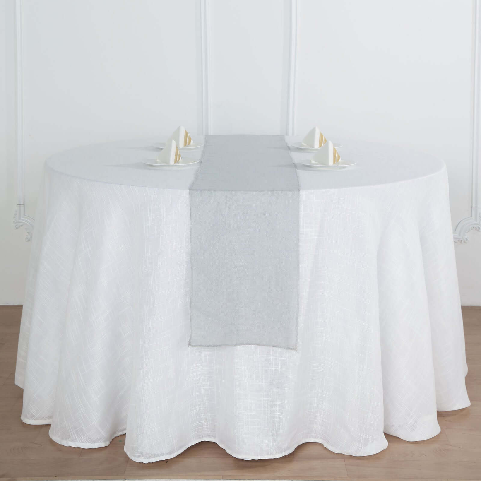 Faux Linen 12x108 Table Runner Silver - Slubby Textured & Wrinkle Resistant Table Decor