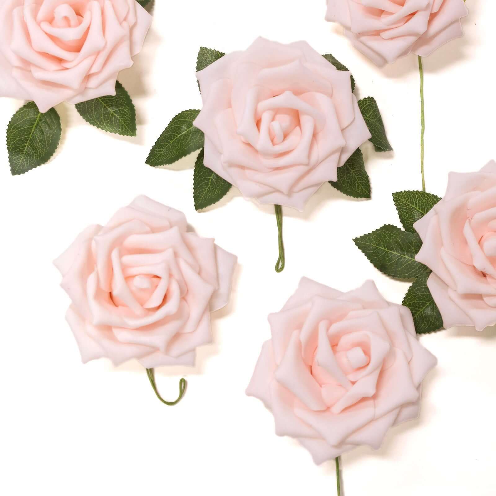 24 Roses 5 Blush Artificial Foam Flowers With Stem Wire and Leaves