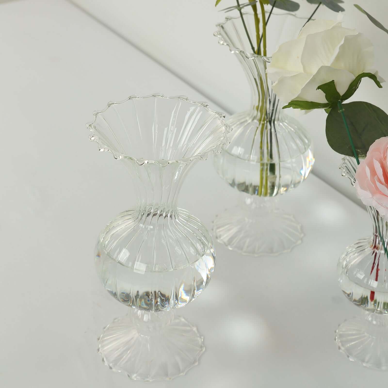 Set of 4 Glass Flower Vases Nordic Style with Petals Texture Clear - Transparent Bud Planters for Wedding Table Decor 7, 9