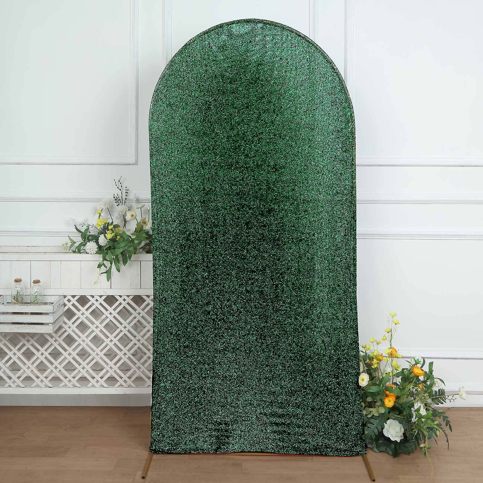 7ft Hunter Emerald Green Shimmer Tinsel Spandex Chiara Backdrop Stand Cover For Fitted Round Top Wedding Arch