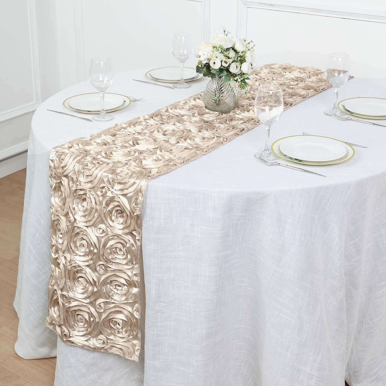 Rosette Satin 14x108 Table Runner Beige - Grandiose Design