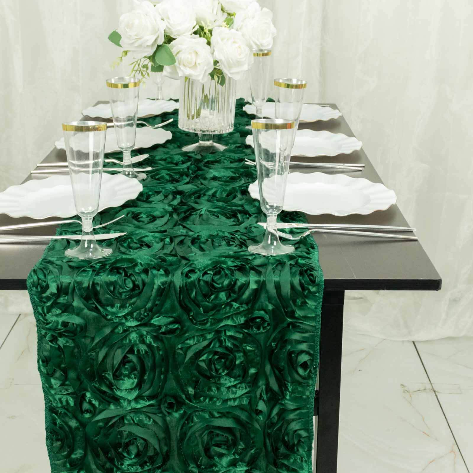 Rosette Satin 14x108 Table Runner Hunter Emerald Green - Grandiose Design