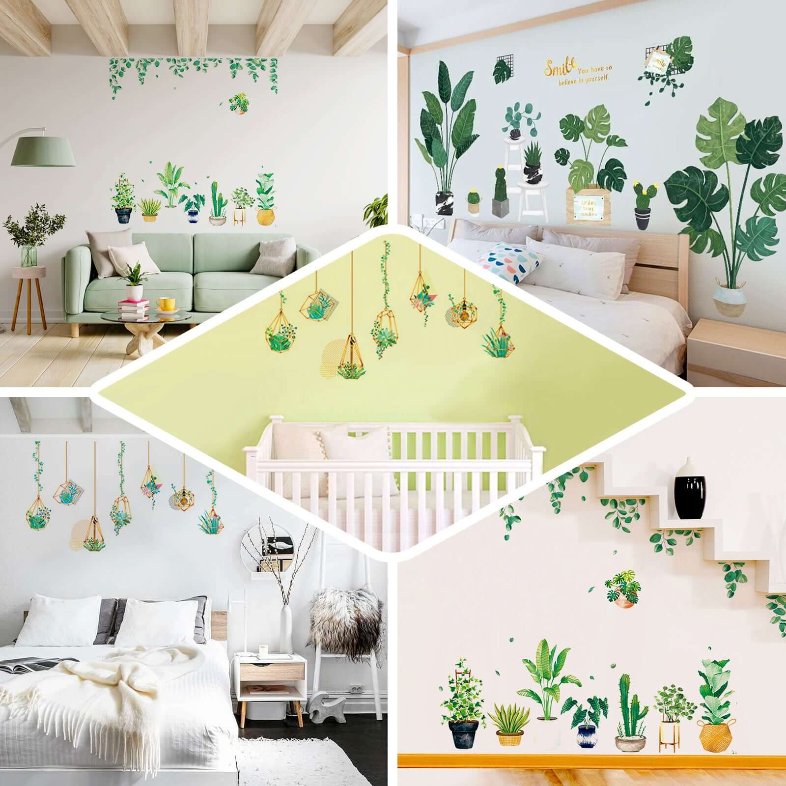 Hanging Terrarium Plants Bulbs Wall Decals, House Garden Peel and Stick Stickers