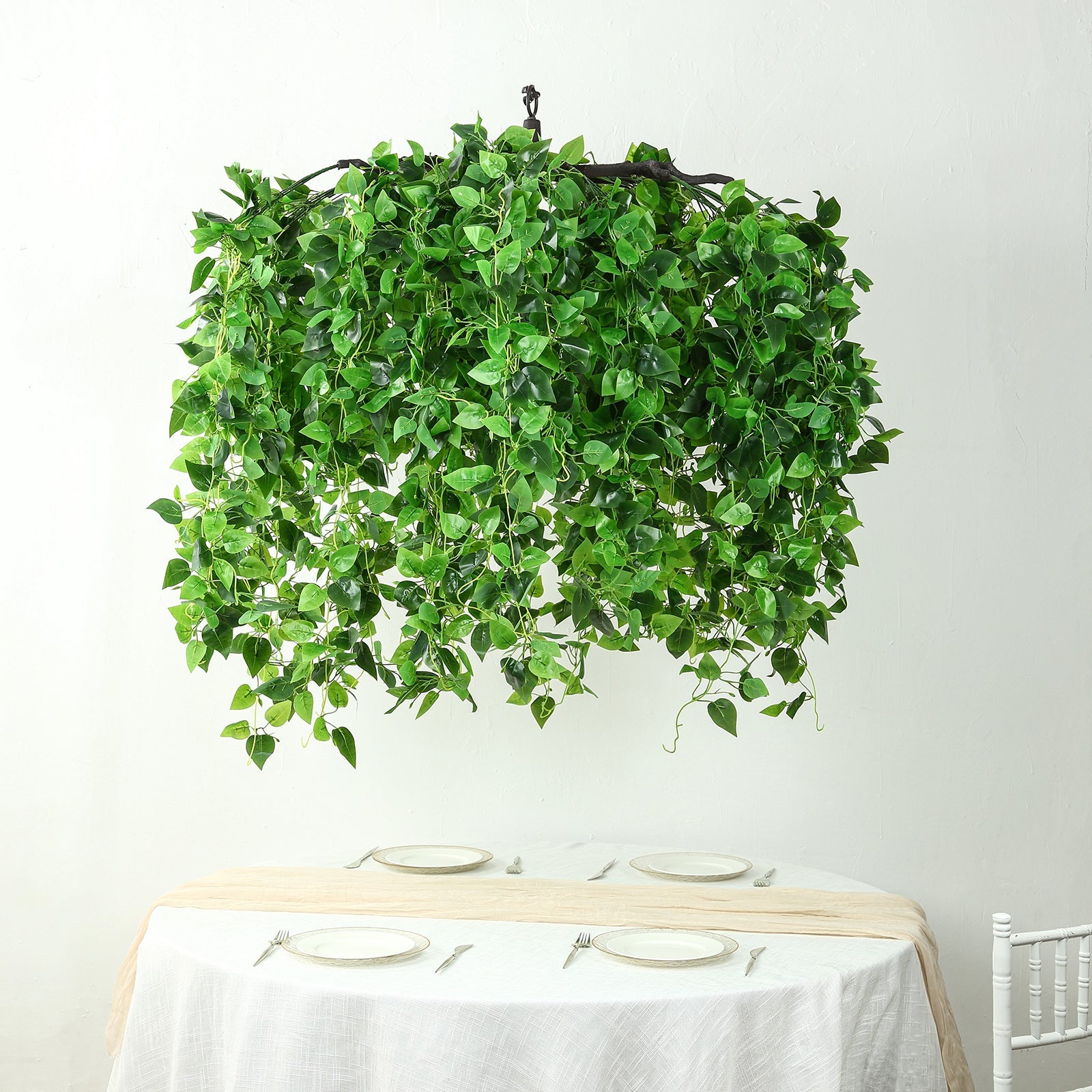 46 Green Artificial Eucalyptus Leaf Vines Ceiling Canopy, Round Draping Ivy Leaves Hanging Flower Chandelier With Interchangeable Branches