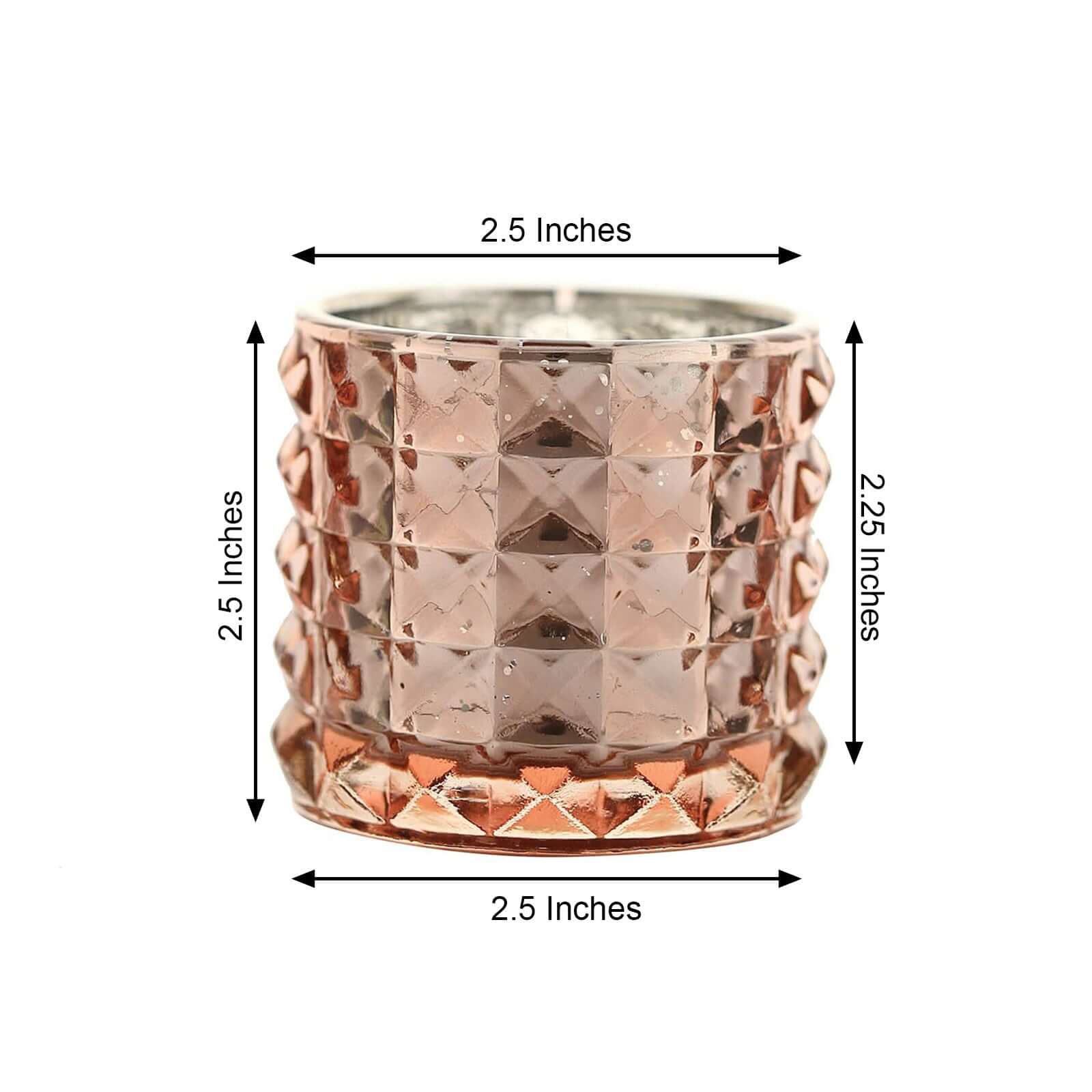 6-Pack Mercury Glass Votive Holders Studded Faceted Design Rose Gold - Tealight Candle Holders 3