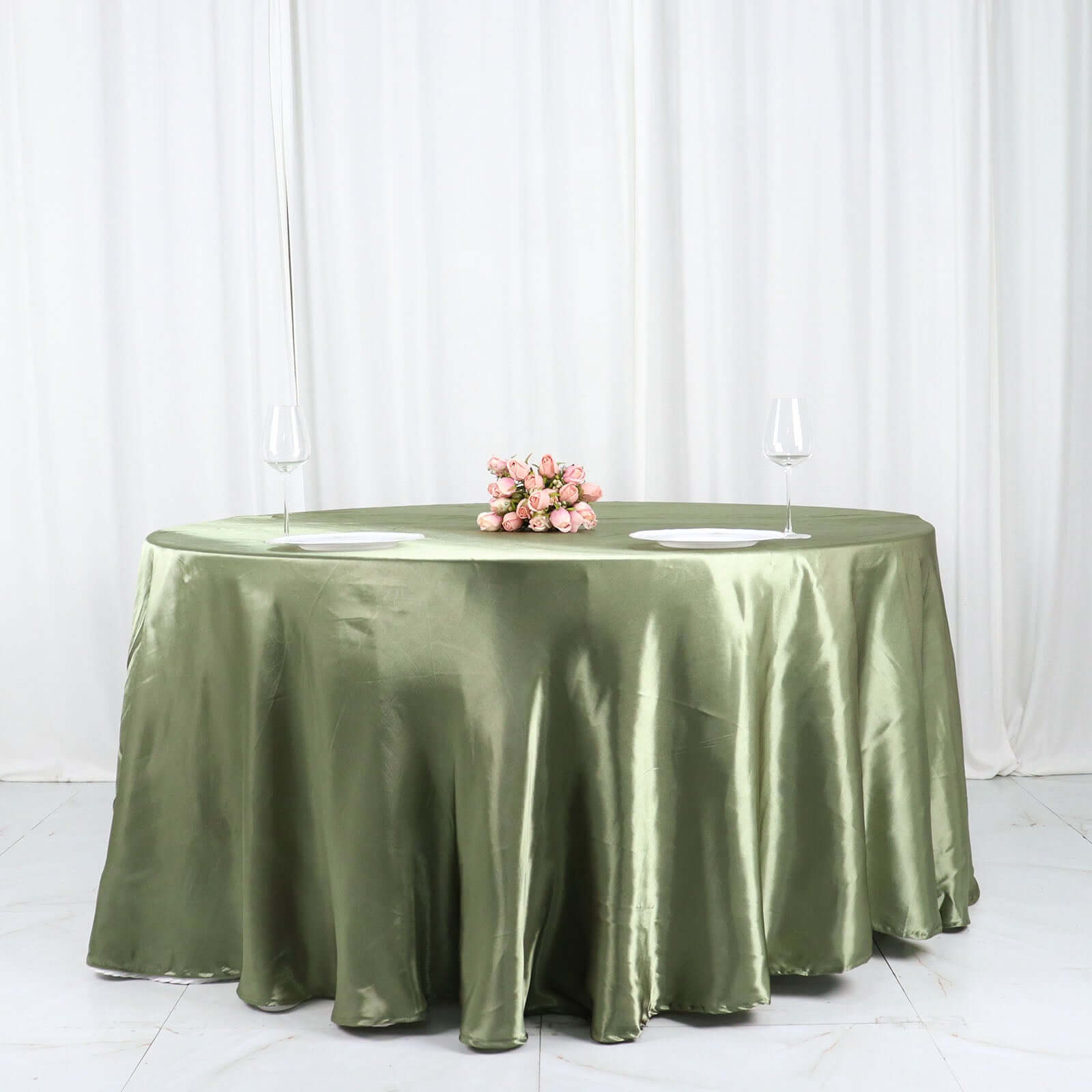 Satin 120 Round Tablecloth Dusty Sage Green - Stylish Seamless Table Cover