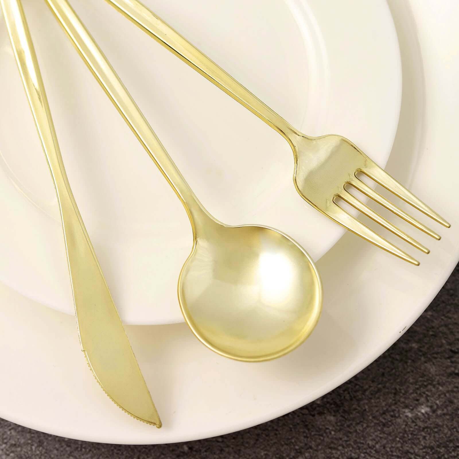 24-Pack Plastic Flatware Set with Sleek Modern Design Gold - Premium Disposable Silverware 8