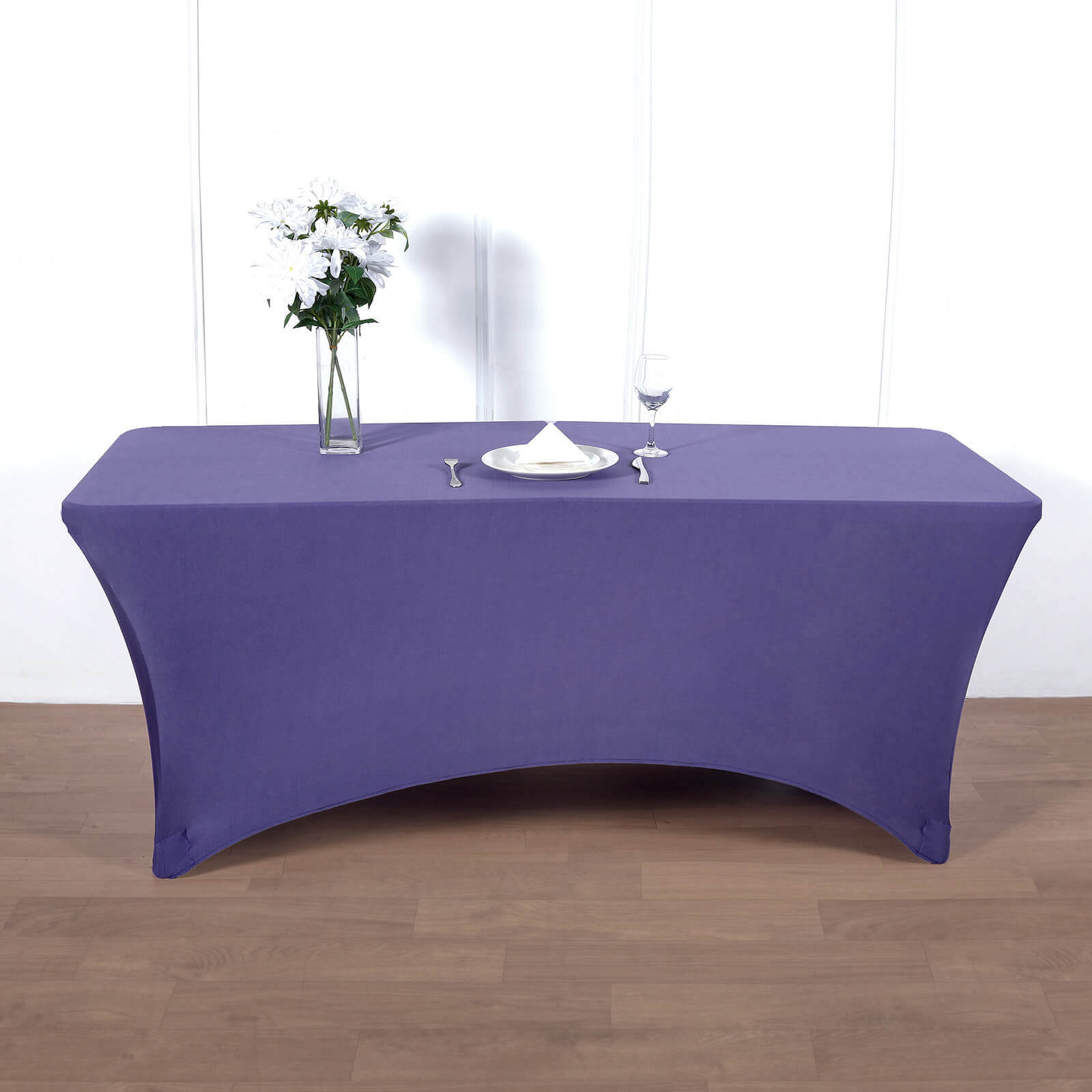 Stretch Spandex 96x30 Rectangle Table Cover Purple - Durable Form-Fitting Tablecloth