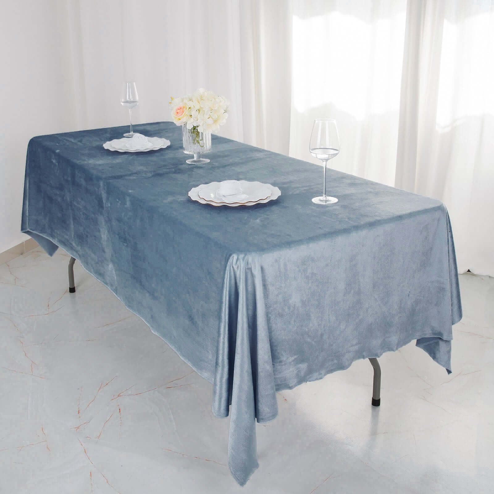 Premium Velvet 60x102 Rectangle Tablecloth Dusty Blue - Reusable & Soft Table Cover