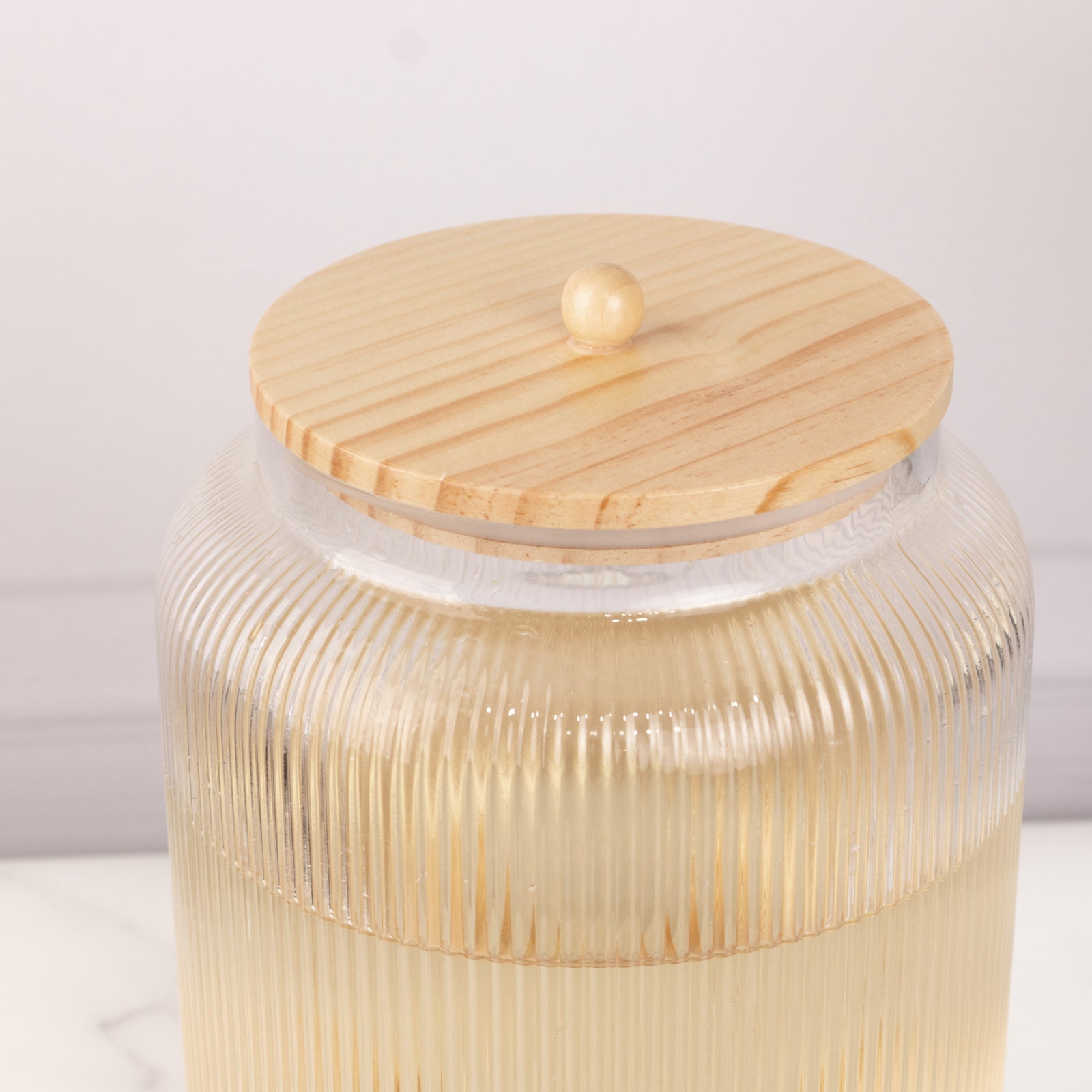 1 Gallon Clear Ribbed Glass Beverage Dispenser, Round Juice Jar with Wooden Stand and Lid - Lead-Free Countertop Feature 14