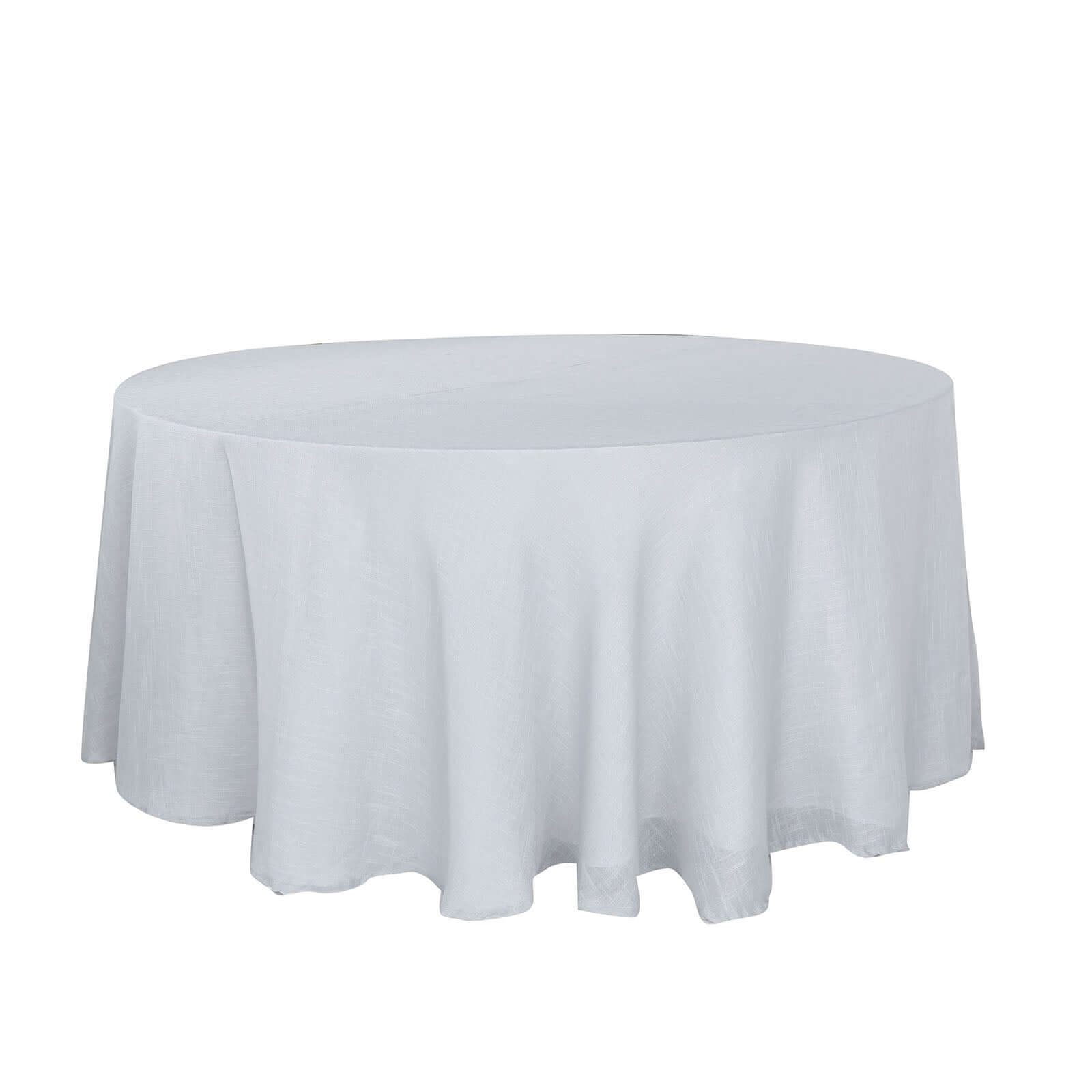 Faux Linen 120 Round Tablecloth Silver - Slubby Texture Wrinkle-Resistant Seamless Table Cover