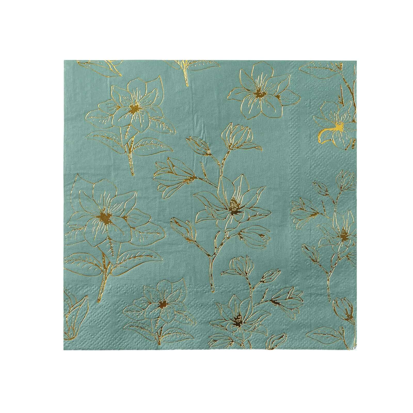 50-Pack Paper Cocktail Napkins with Gold Magnolia Flowers Print Dusty Sage Green - Highly 2 Ply Absorbent Soft Napkins for Beverages