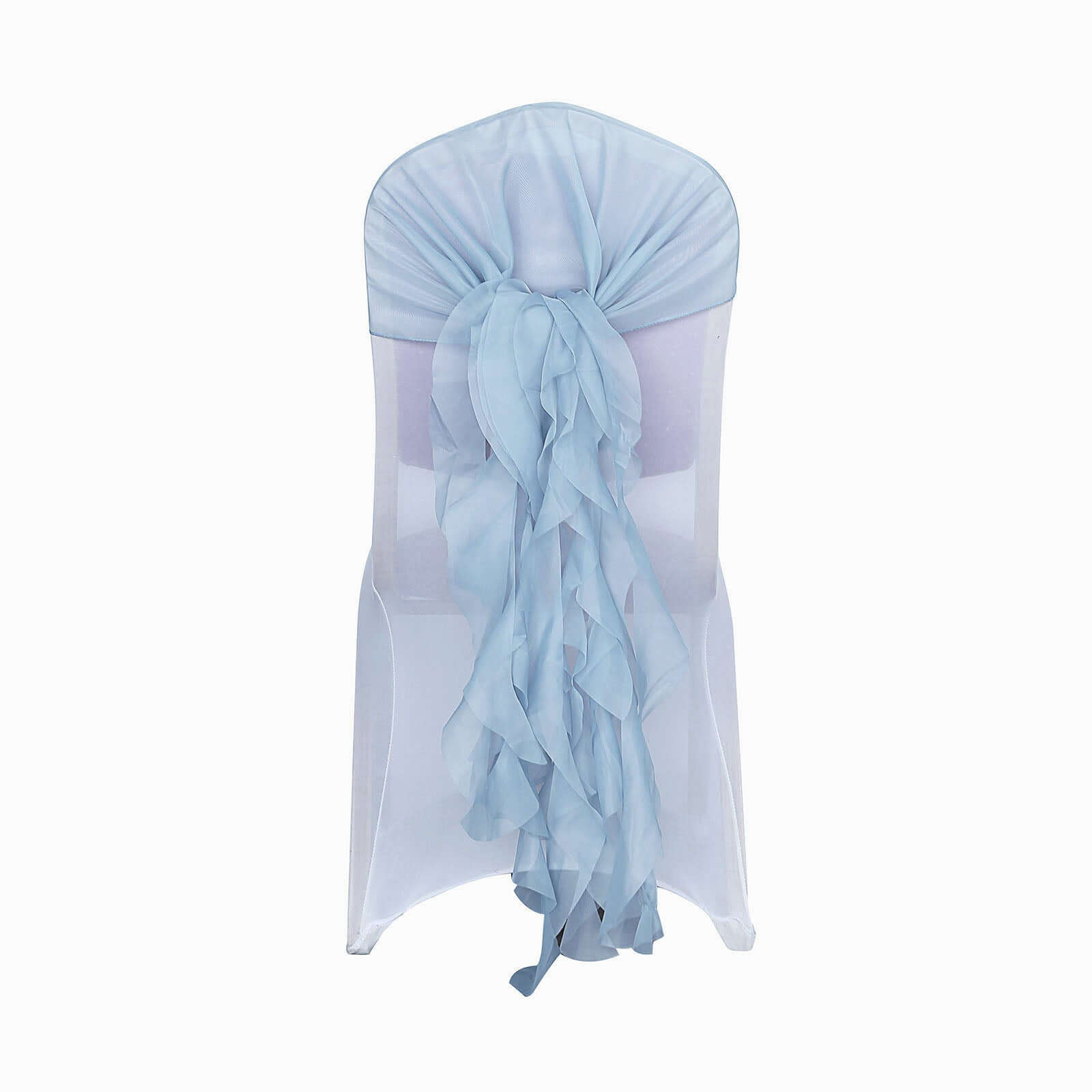 1 Set Chiffon Hoods Chair Sashes with Willow Ruffles Design Dusty Blue - Stylish Chair Bow Decor