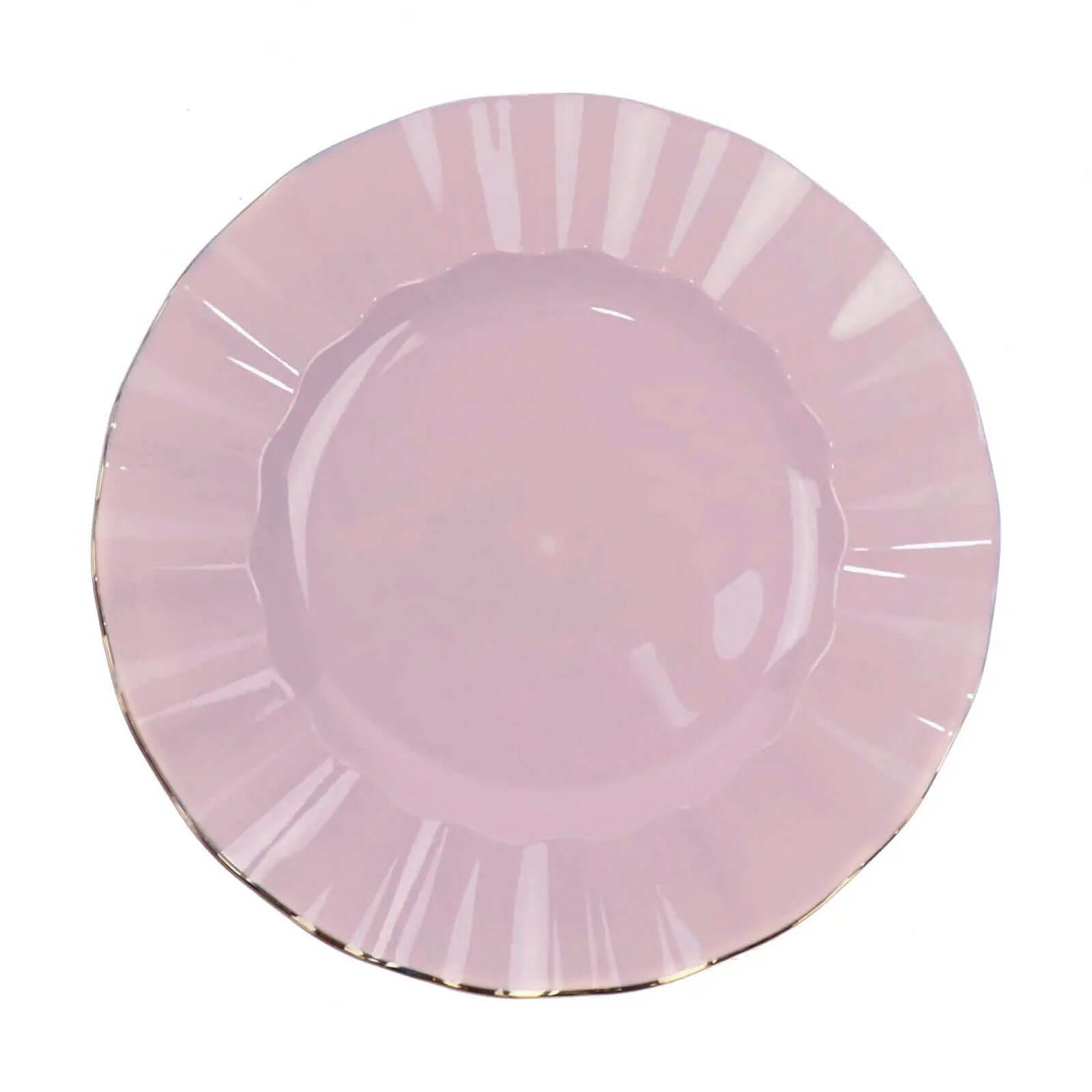 10-Pack Plastic 9 Round Dinner Plates in Lavender Lilac Ruffled Rim with Gold Edging - Sturdy Disposable Dinnerware