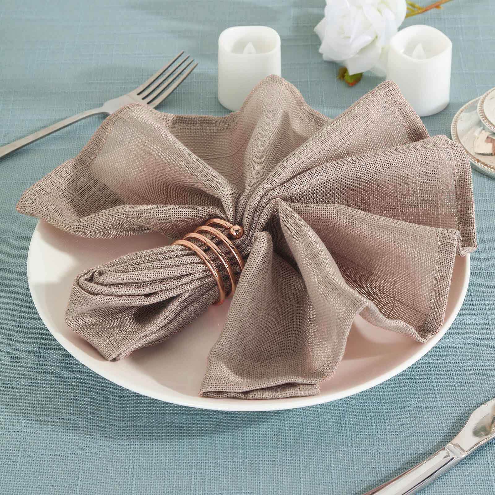 5 Pack Faux Linen 20x20 Napkins Taupe - Slubby Textured & Wrinkle Resistant Cloth Napkins