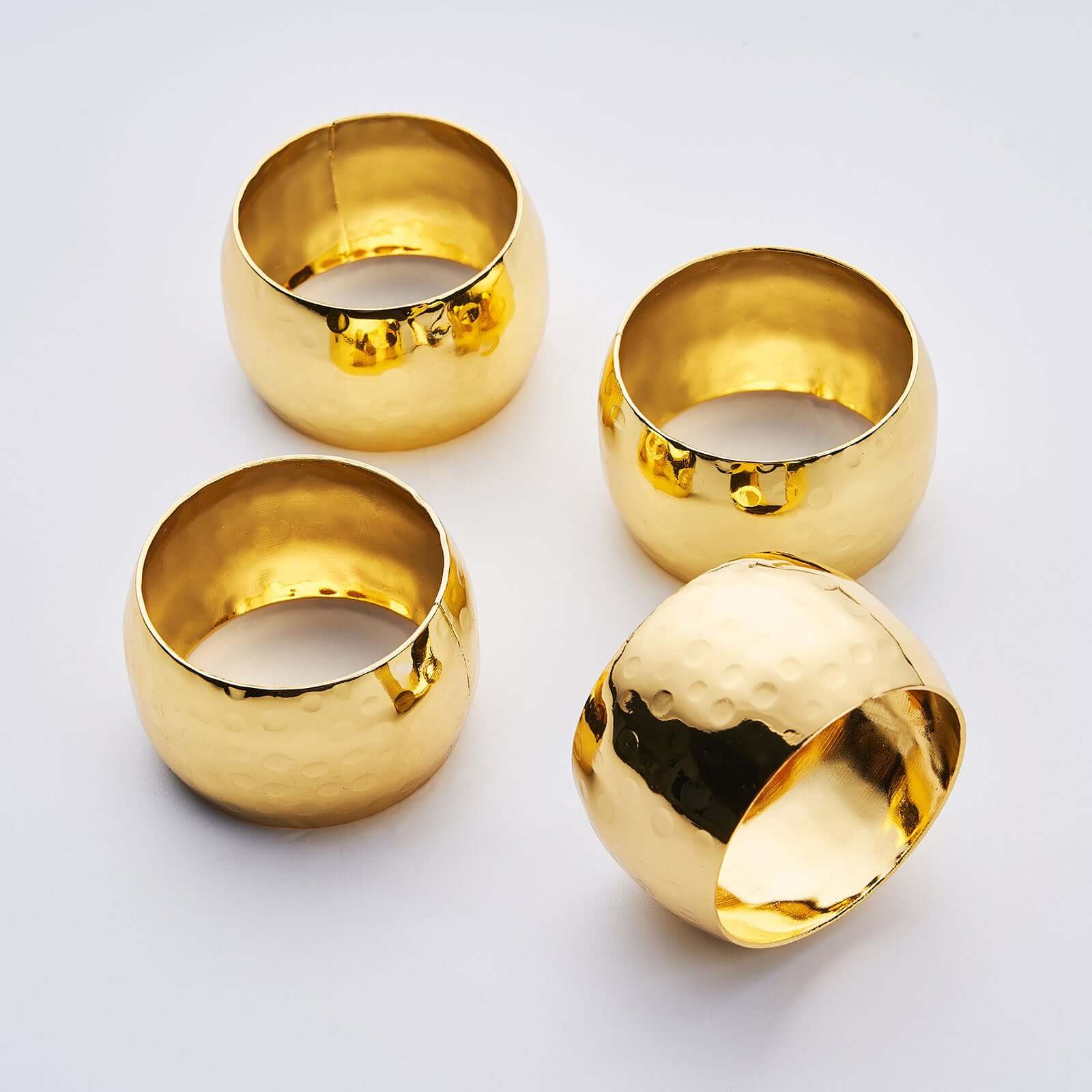 4 Pack Metallic Gold Hammered Pattern Metal Napkin Rings