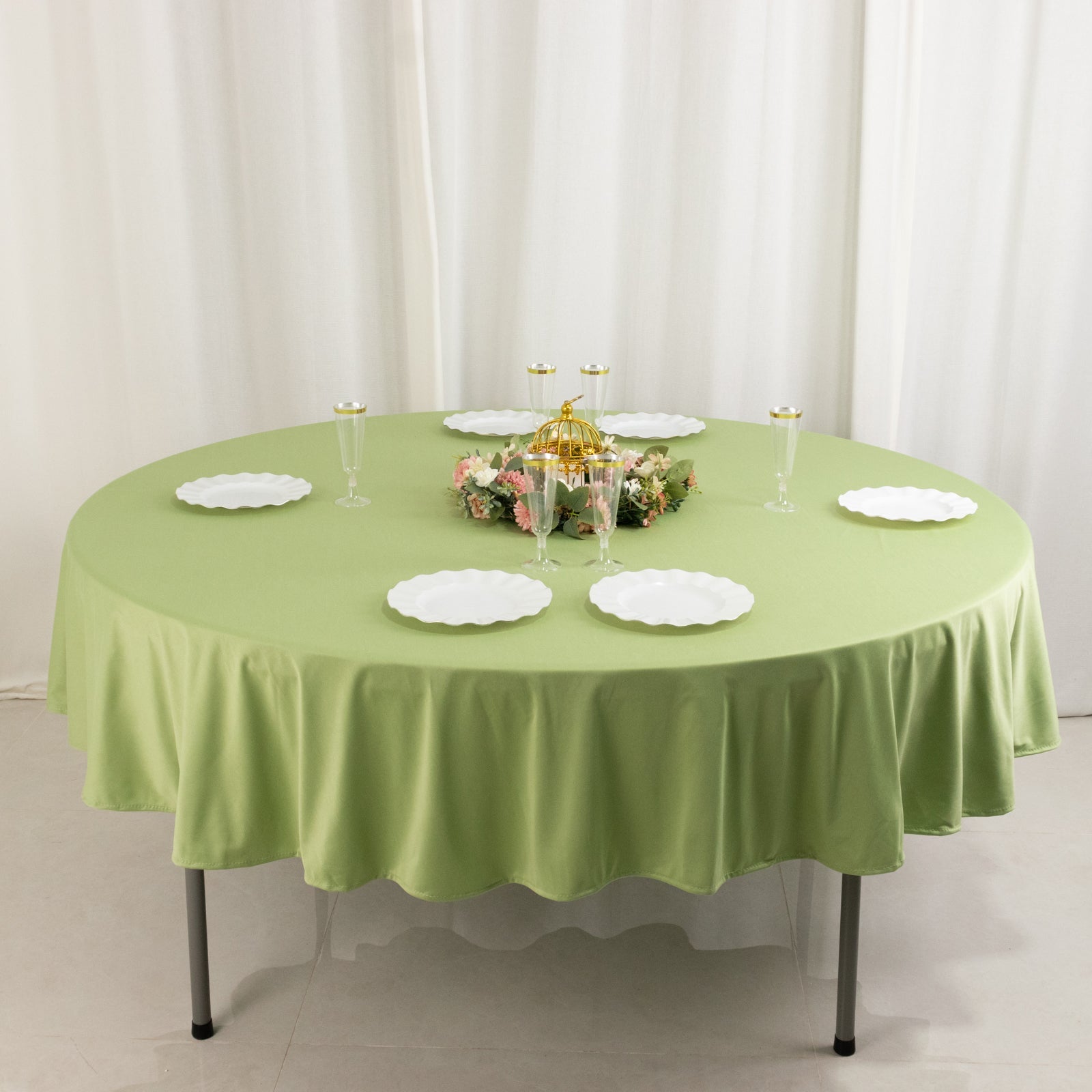 Premium Scuba Round 90 Tablecloth Sage Green - Wrinkle Free & Stain Resistant Table Cover