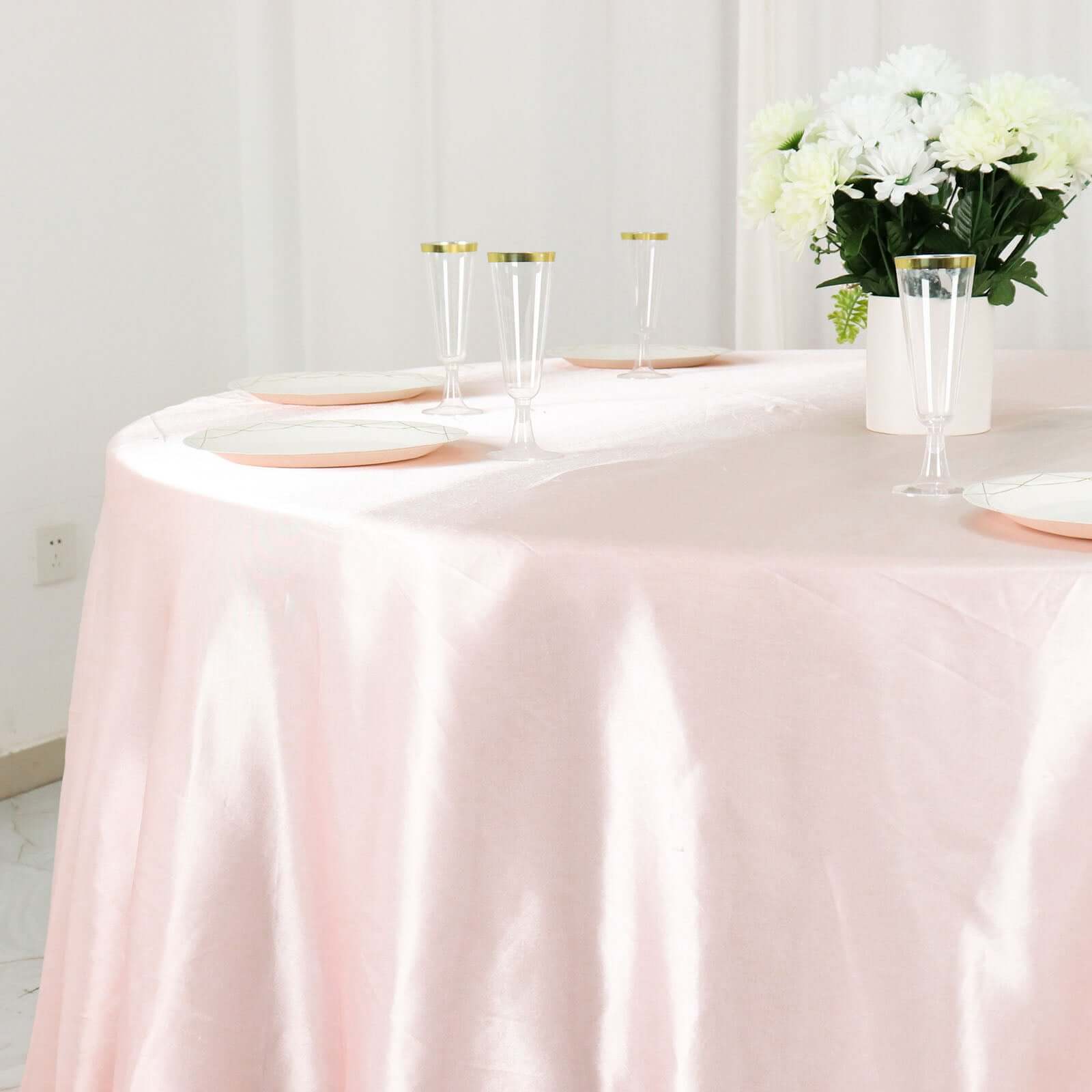 Satin 132 Round Tablecloth Blush - Stylish Seamless Table Cover