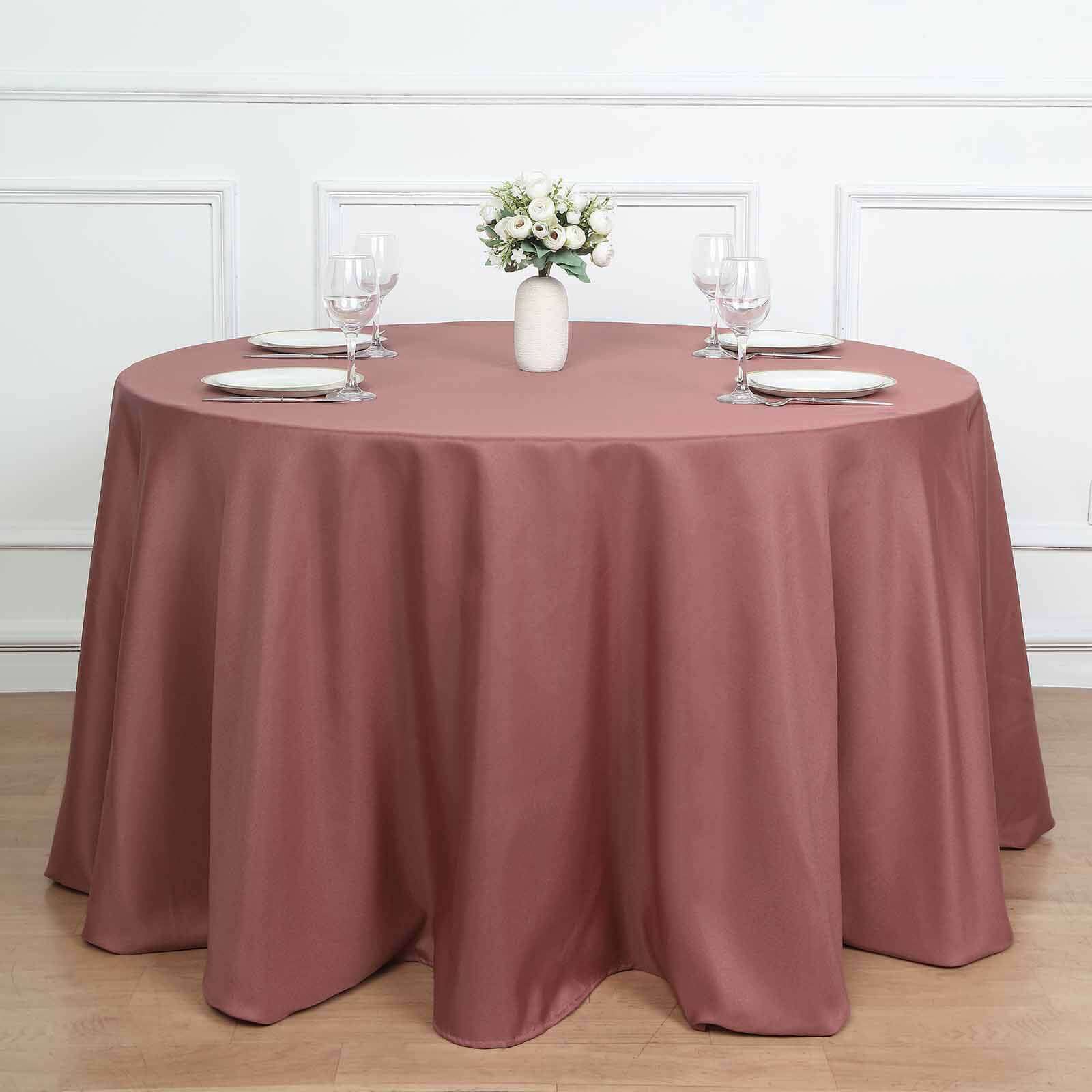 120 Cinnamon Rose Seamless Polyester Round Tablecloth for 5 Foot Table With Floor-Length Drop