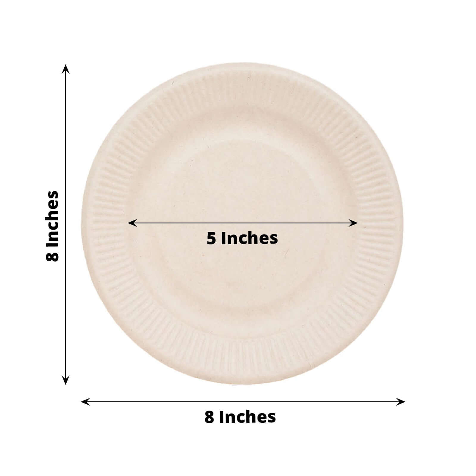 50-Pack Bagasse 8 Round Dessert Plates in Natural with Ribbed Rim - Eco Friendly Sugarcane Appetizer/Salad Plates for Parties & Events