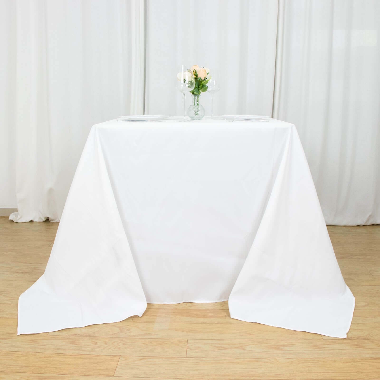 Premium Polyester Square Tablecloth 90x90 White 220GSM Wrinkle-Resistant Table Cover for Stylish Gatherings