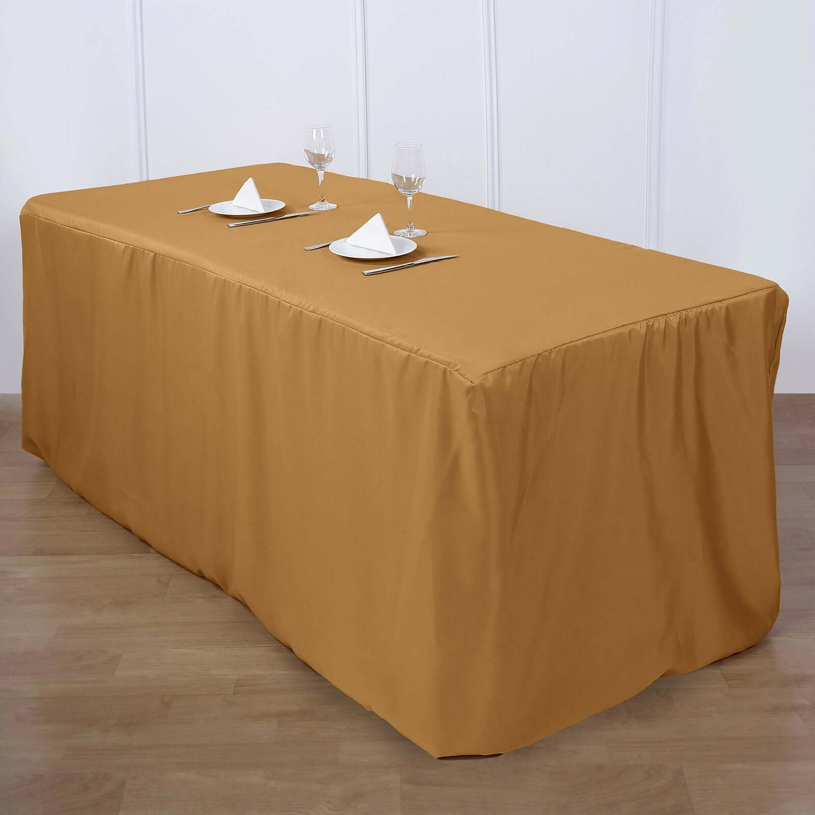 Fitted Polyester 72x30 Rectangle Tablecloth Gold - Sleek and Durable for Events