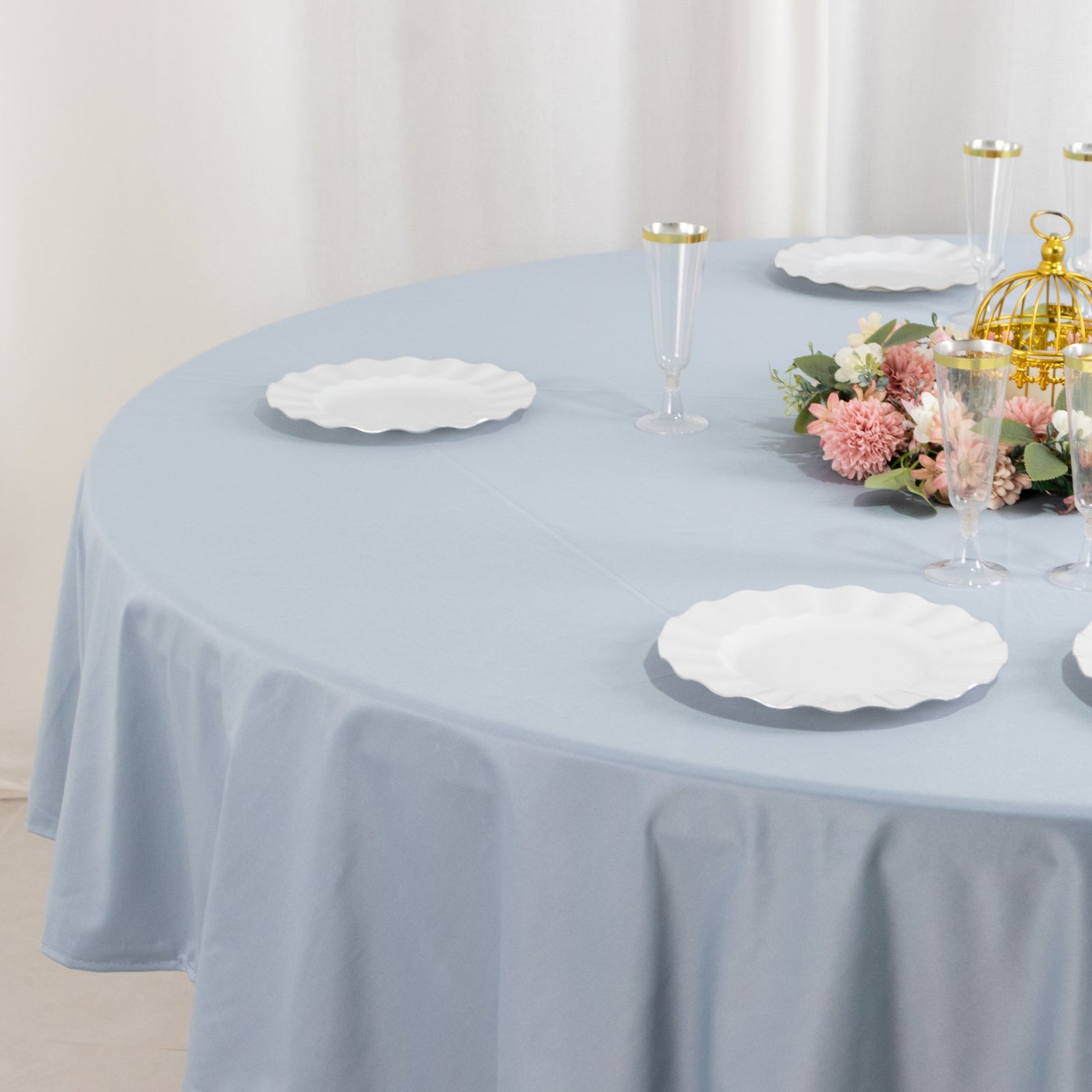 Premium Scuba Round 90 Tablecloth Dusty Blue - Wrinkle Free & Stain Resistant Table Cover