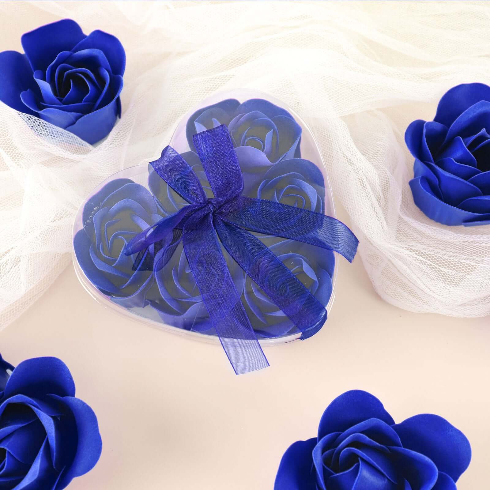 4 Pack 24 Pcs Royal Blue Scented Rose Soap Heart Shaped Party Favors With Gift Boxes And Ribbon