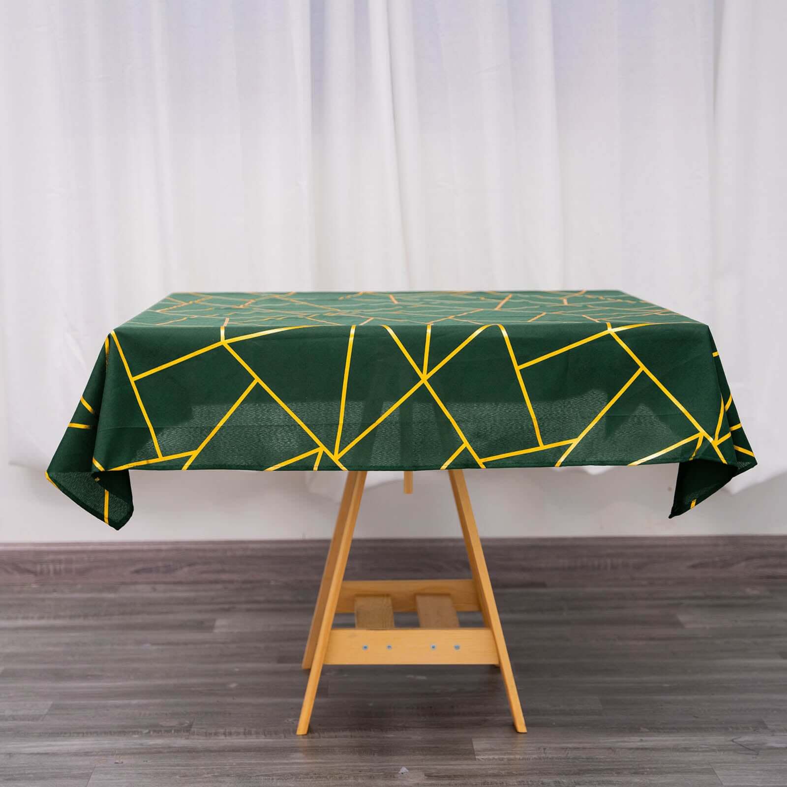 Polyester 54x54 Table Overlay Square Tablecloth Hunter with Gold Foil Geometric Pattern - Wrinkle-Resistant & Durable Table Topper