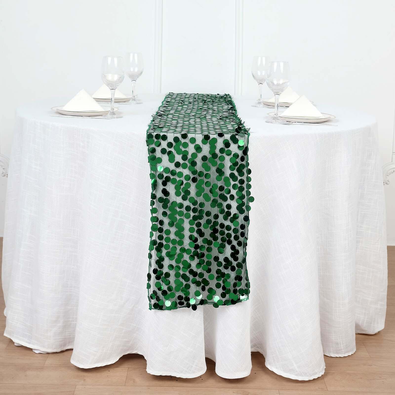 Big Payette Sequin 13x108 Table Runner Hunter Emerald Green - Dazzling Design