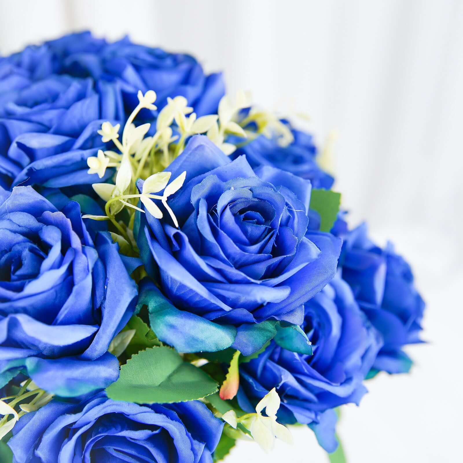 2 Bushes 18 Real Touch Royal Blue Artificial Rose Flower Bouquet, Silk Long Stem Flower Arrangements