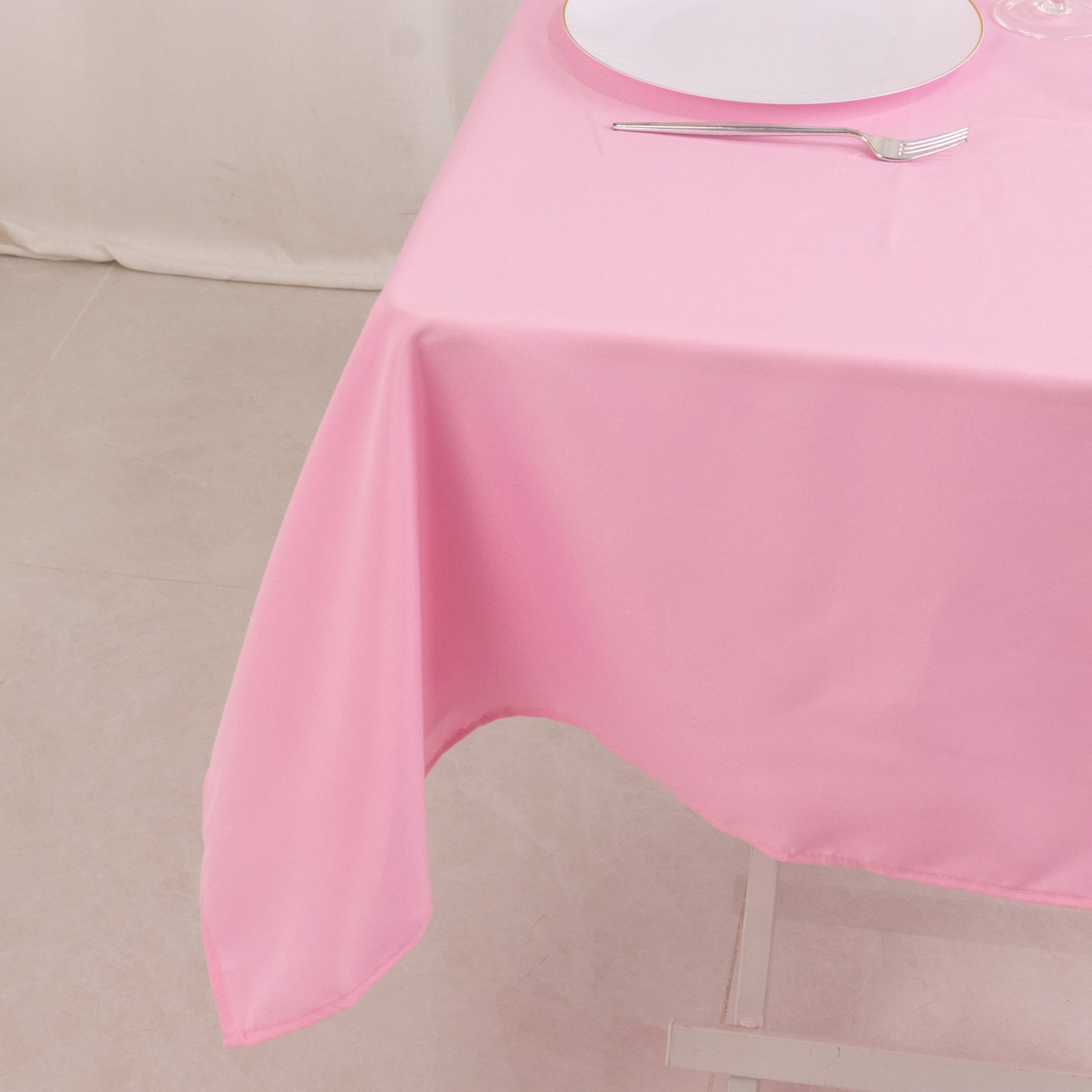 Premium Polyester 54x54 Table Overlay Square Tablecloth Pink - Stain and Wrinkle-Resistant 220GSM Table Topper