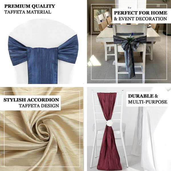 5 Pack Taffeta 6x106 Chair Sashes Dusty Blue Accordion Crinkle Texture - Stylish Decor for Weddings & Gatherings