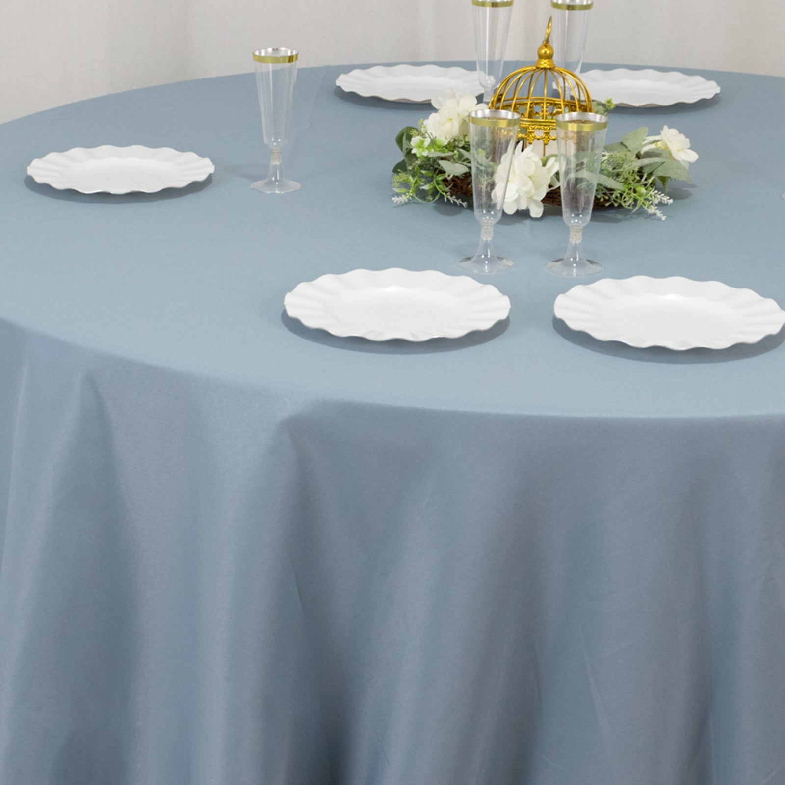 Premium Polyester 132 Round Tablecloth Dusty Blue - Seamless 220GSM Wrinkle-Resistant Table Cover