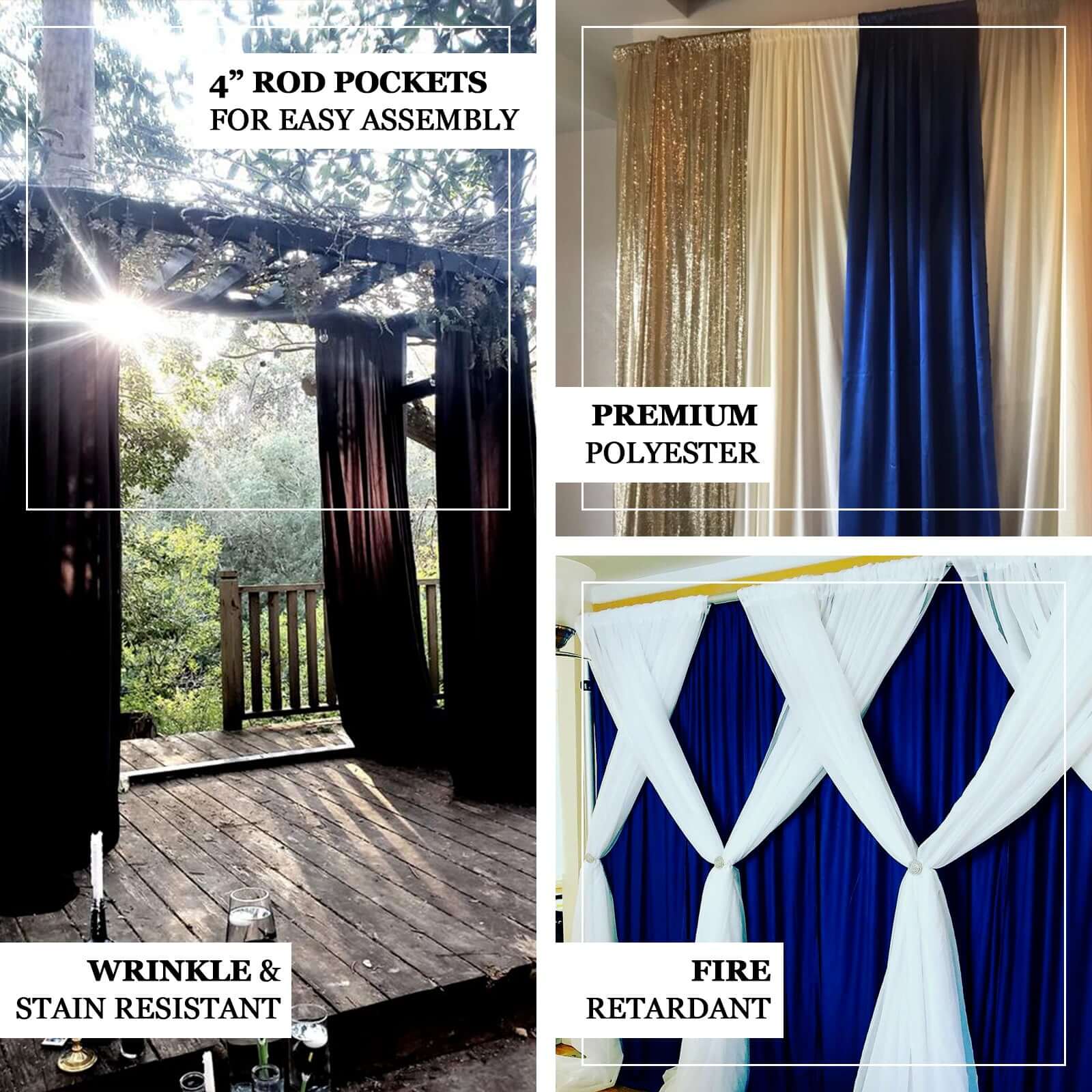 2 Pack Champagne Scuba Polyester Event Curtain Drapes, Durable Flame Resistant Backdrop Event Panels Wrinkle Free with Rod Pockets - 10ftx10ft