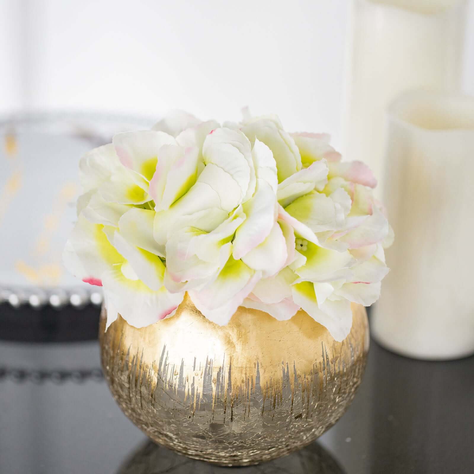 Glass Flower Vase Gold Foiled Crackle Bubble - Stylish Centerpiece for Events 4.5