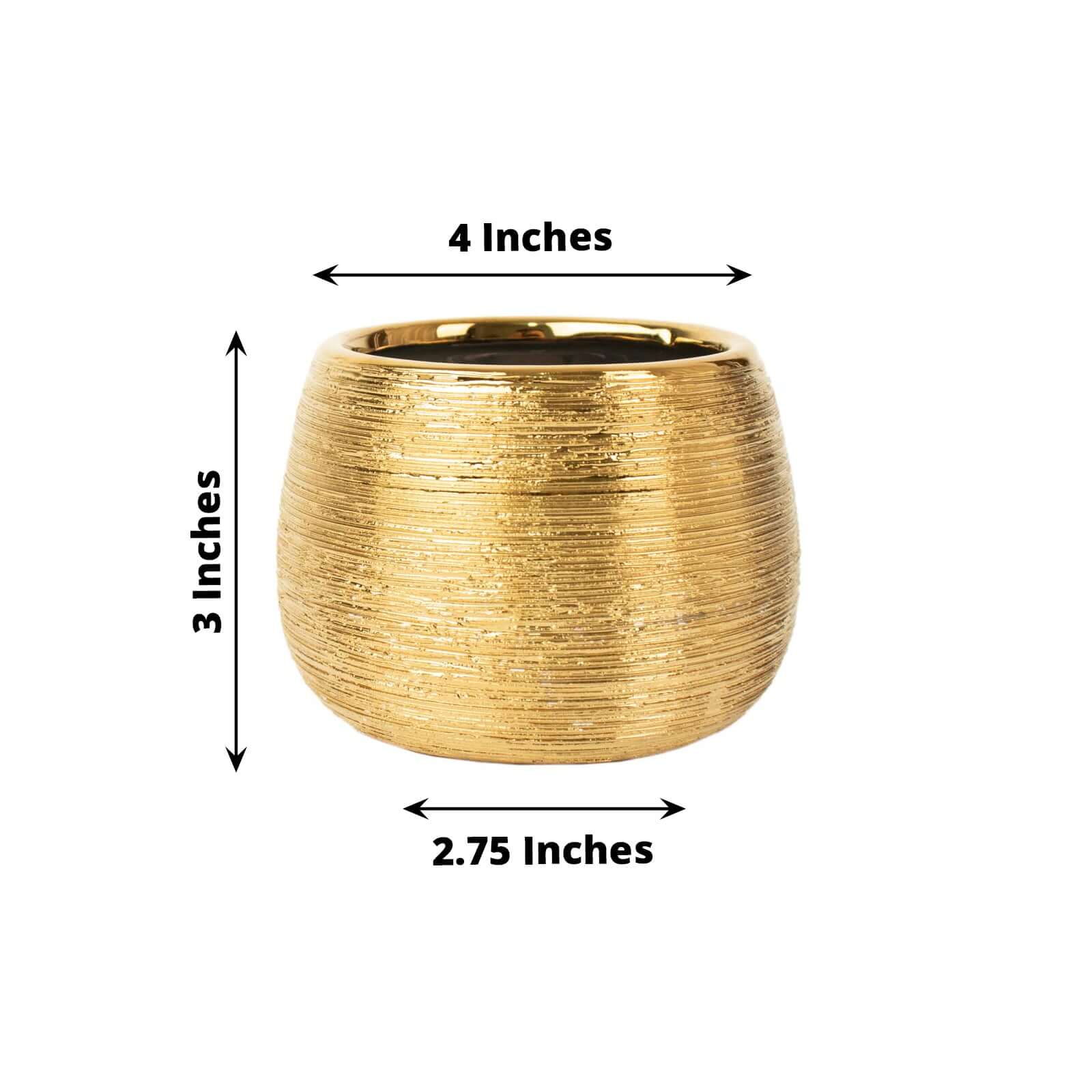 4-Pack Flower Vase Pots Textured Round Design Gold - Ceramic Brushed Indoor Planters 3