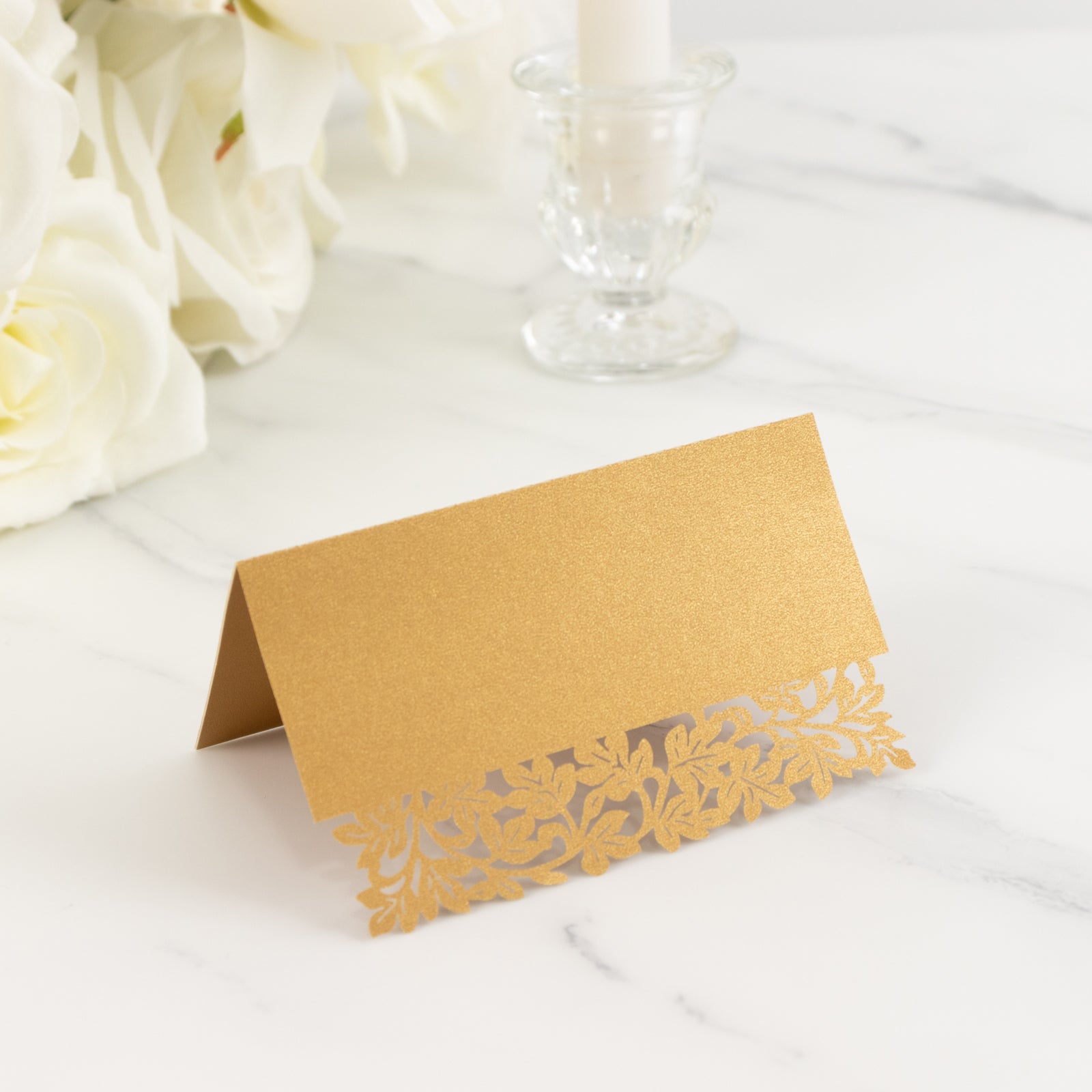 50-Pack Wedding Place Cards with Laser Cut Hollow Heart Design Gold - Printable Reservation Seating Tent Cards 210 GSM