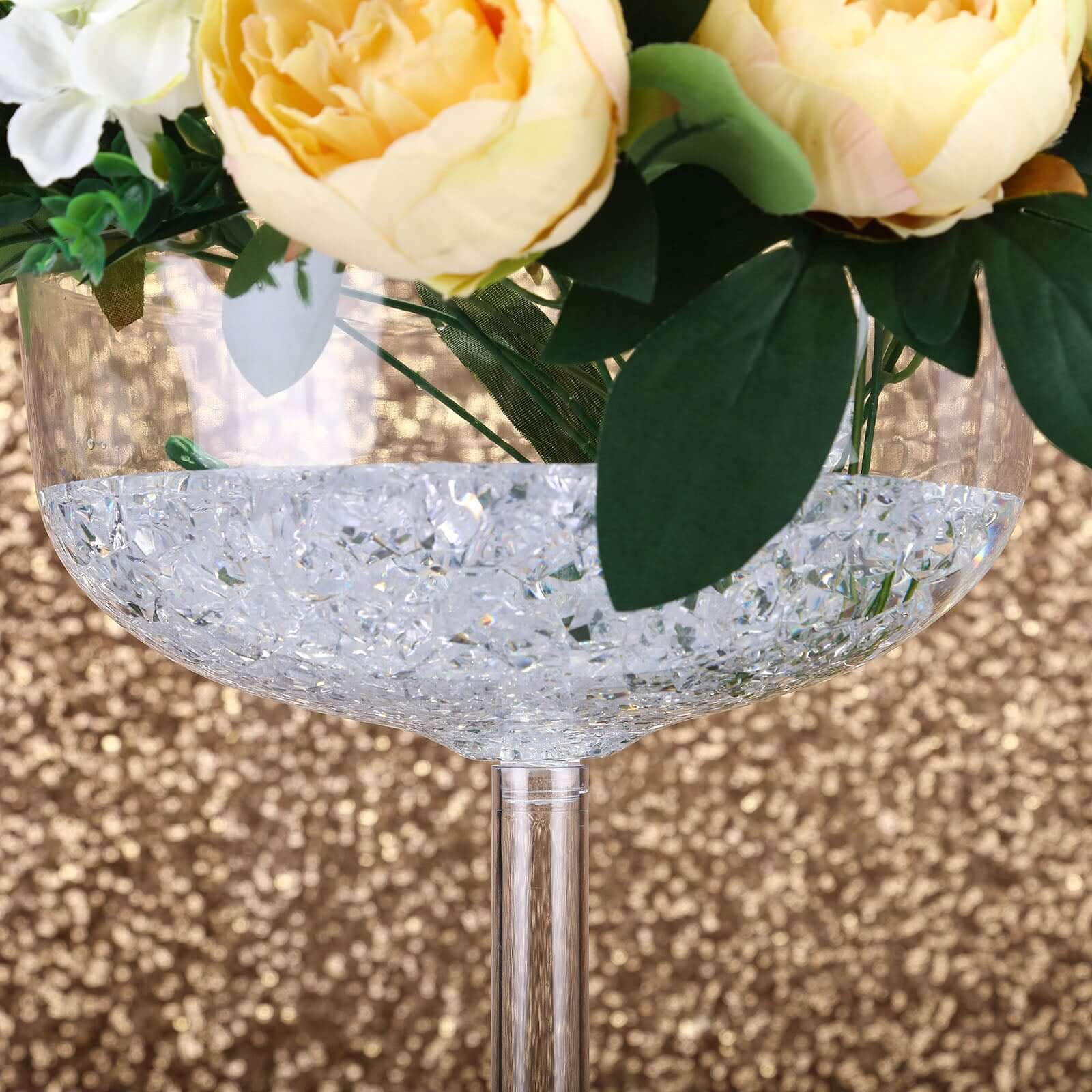 4-Pack Plastic Flower Vases Champagne Glass Design Clear - Fillable Long Stem Centerpieces for Events 18