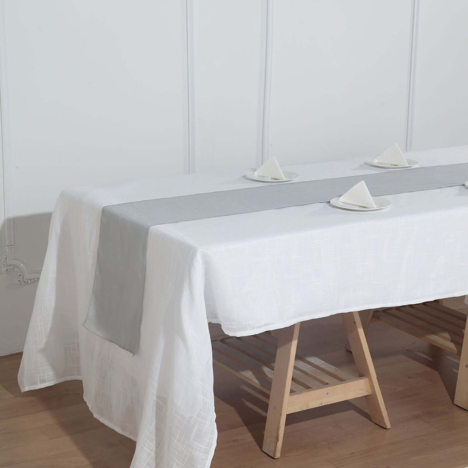 Faux Linen 12x108 Table Runner Silver - Slubby Textured & Wrinkle Resistant Table Decor