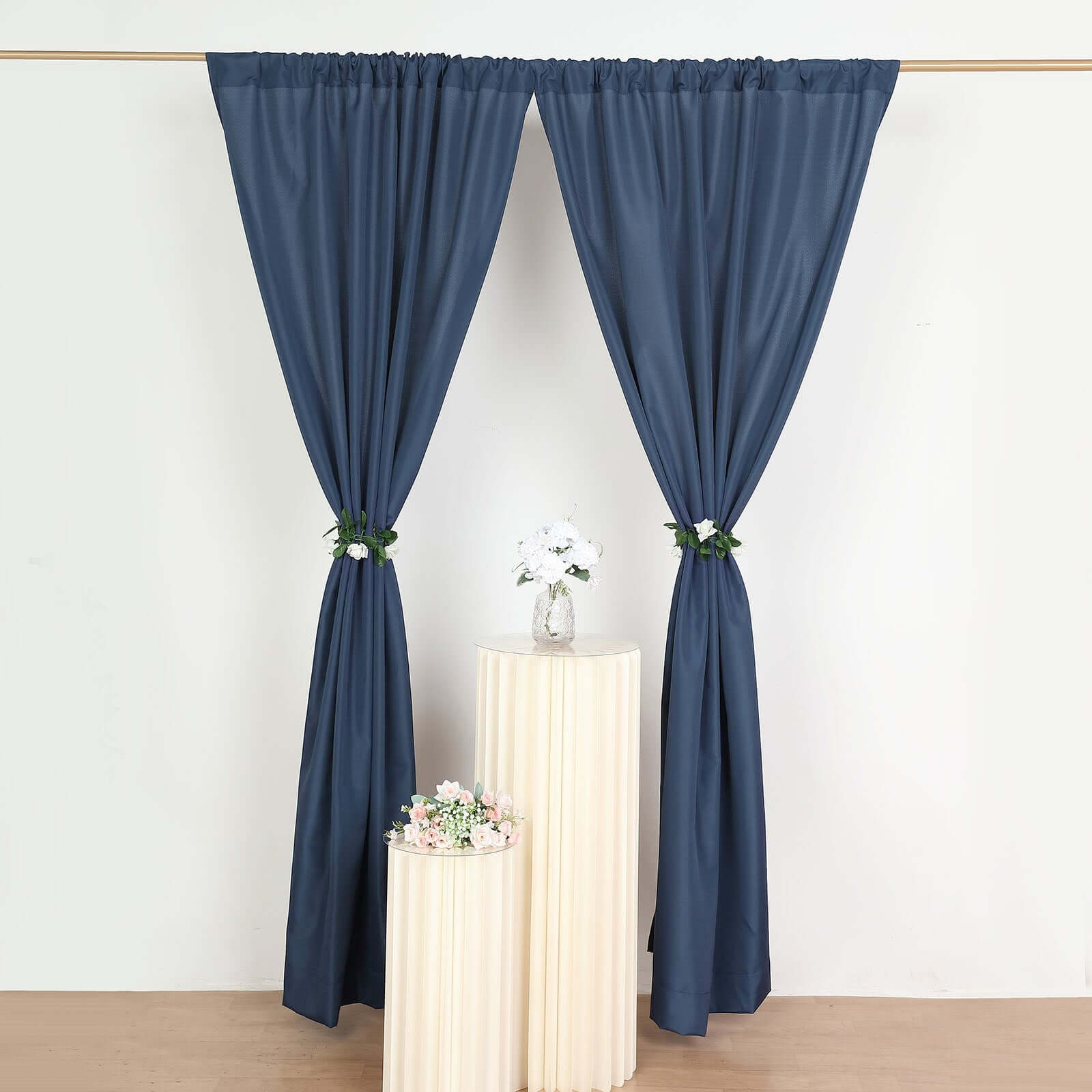 2 Pack Navy Blue Polyester Event Curtain Drapes, 10ftx8ft Backdrop Event Panels With Rod Pockets 130 GSM