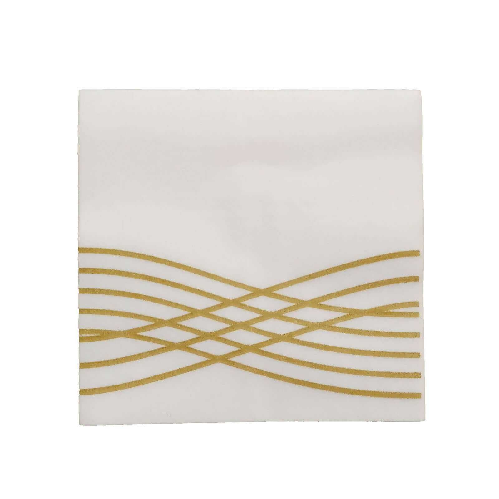 20 Pack Linen-Like Paper 5x5 Napkins White with Gold Foil Wave Design - Classy Disposable Airlaid Cocktail Napkins