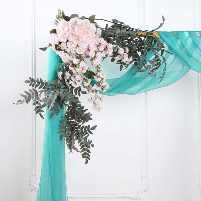 18ft Turquoise Sheer Organza Wedding Arch Drapery Fabric, Window Scarf Valance