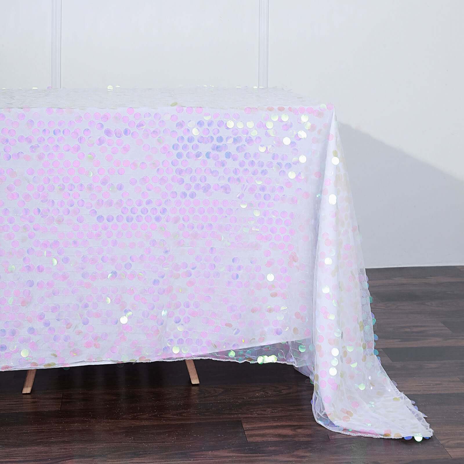 Sequin 90x132 Rectangle Tablecloth Iridescent - Seamless Big Payette Table Cover