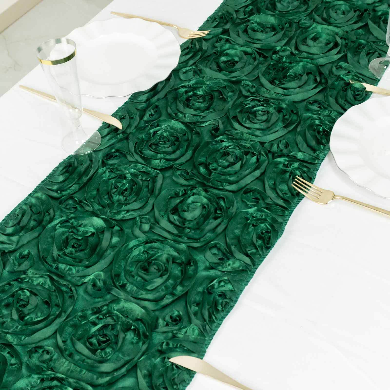 Rosette Satin 14x108 Table Runner Hunter Emerald Green - Grandiose Design