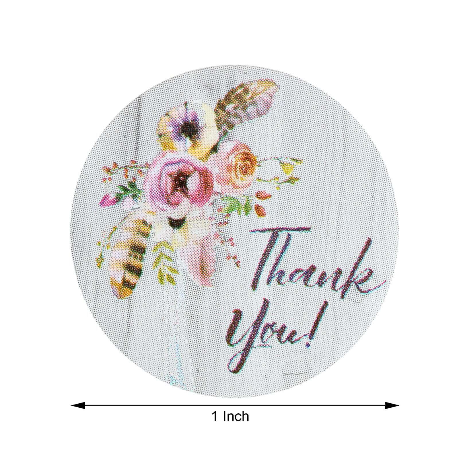 500Pcs 1 Thank You Rustic Floral Boho Chic Stickers Roll, Labels For DIY Envelope Seal - Round