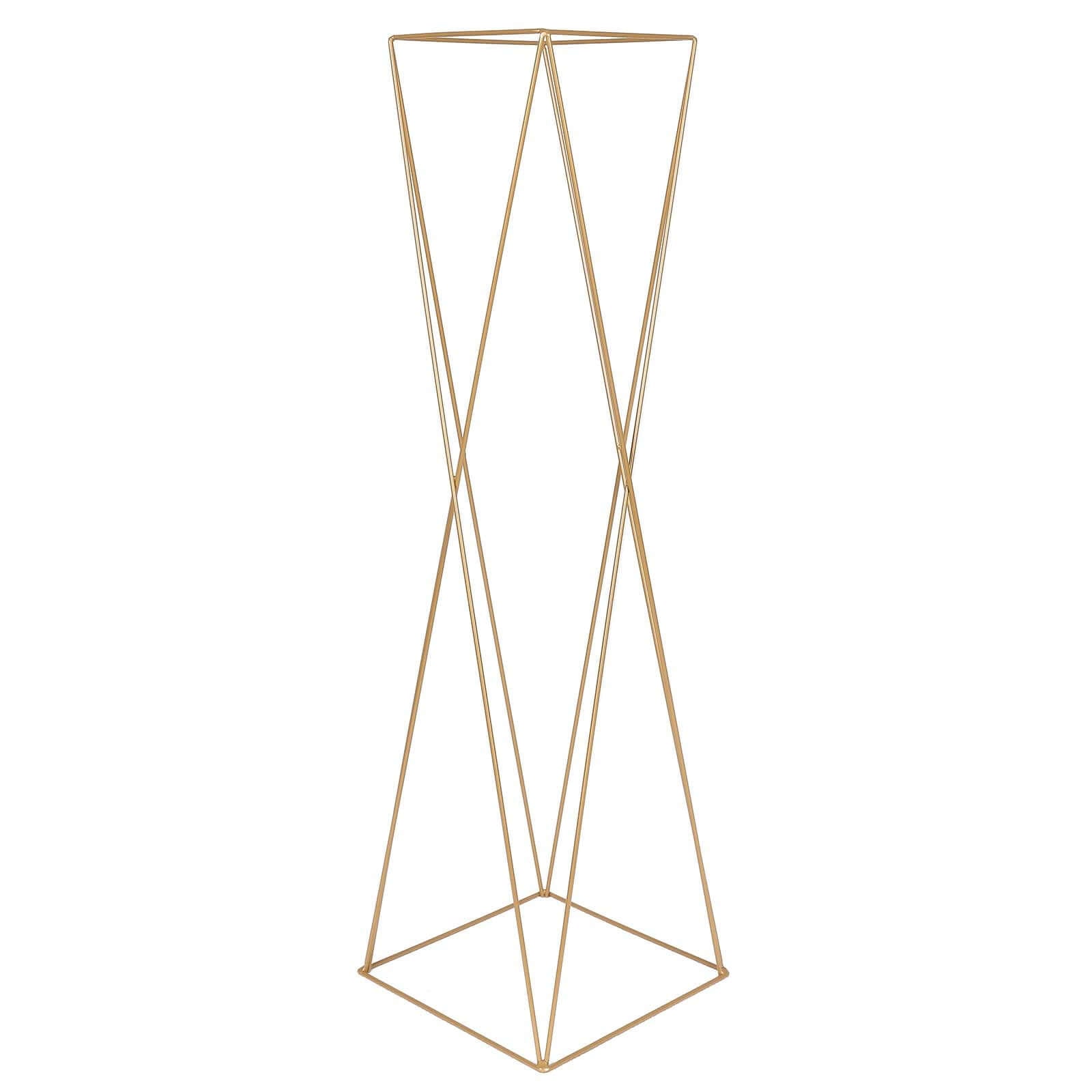 2-Pack Wedding Centerpieces Metal Geometric Crisscross Design Gold - Open Column Pedestal Stands 32